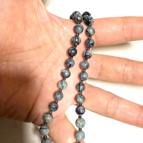 Dark Grey Marble Short Necklace, Genuine Gemstone Adjustable Beaded Necklace - Picture 10 of 10
